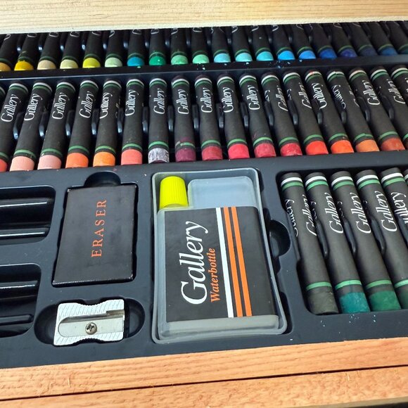 Gallery Wooden Art Supply Box Set 129 Pieces Paints Brushes Pastels Pencils - Ga - Picture 10 of 16